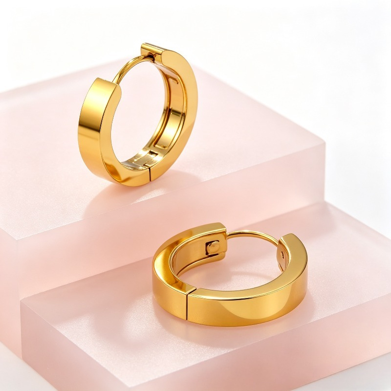 Classic Minimalist Wide Hoop Stud Earrings, Hypoallergenic